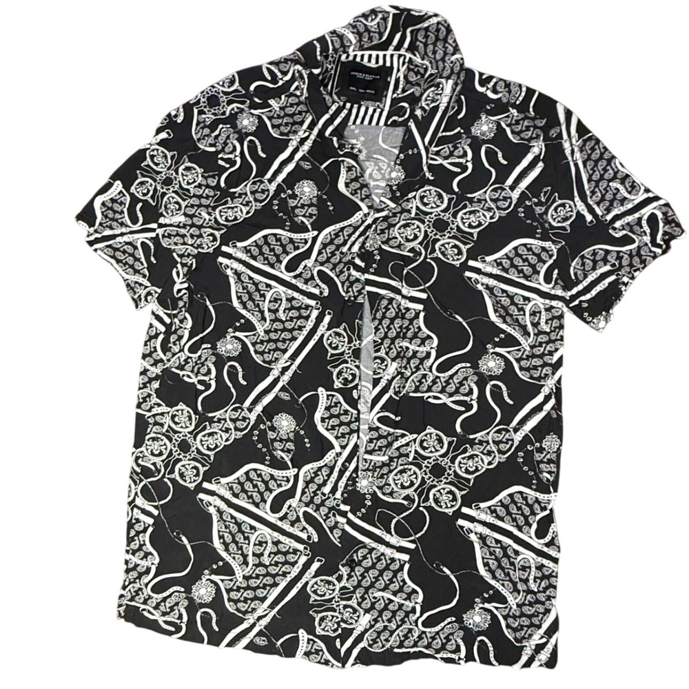 Denim &‎ Flower Ricky Singh Black & White Pattern Short Sleeve Button Down